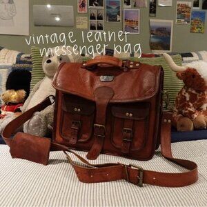 Vintage Brown Leather Messenger Bag | 13” Laptop Satchel Briefcase Work & Travel